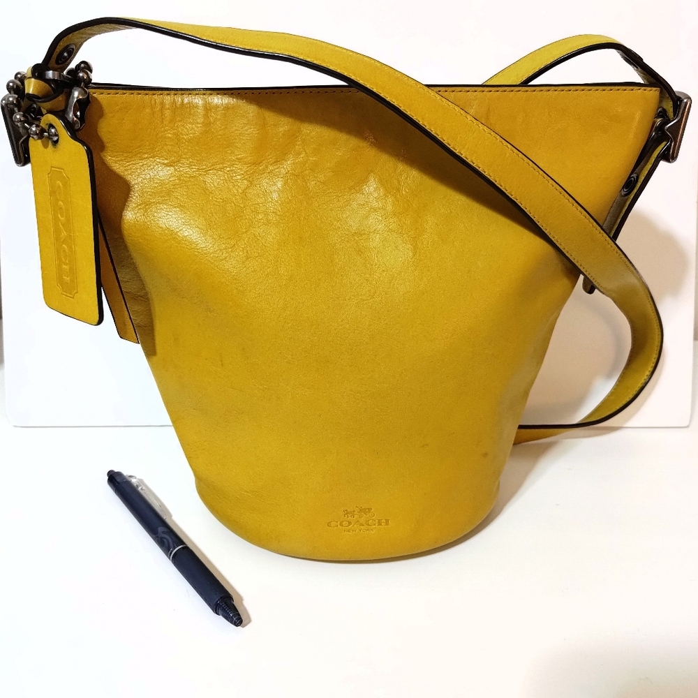 Small dull Yellow Bucket Duffel Bag - accent Gunmetal Hardware COACH